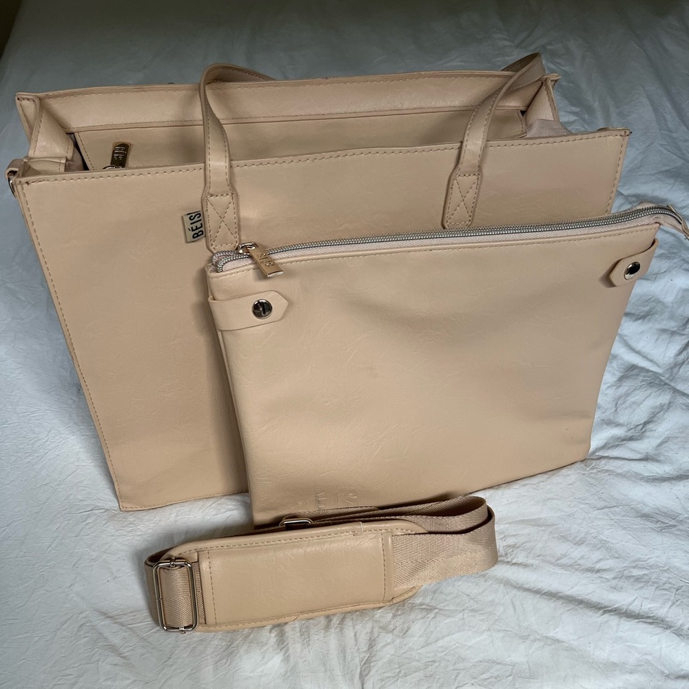 BEIS Mini Work Tote in Beige | Structured Laptop/Work Bag